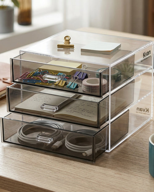 Kvan Acrylic Desktop Storage Box with 3 Drawers Clear and Smoke Gray - Lifestyle view