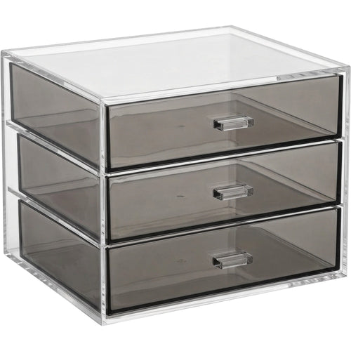 Kvan Acrylic Desktop Storage Box with 3 Drawers Clear and Smoke Gray - Product view