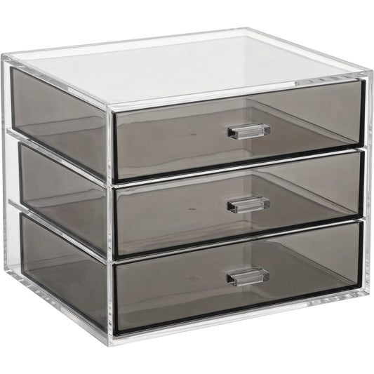 Kvan Acrylic Desktop Storage Box with 3 Drawers Clear and Smoke Gray - Product view
