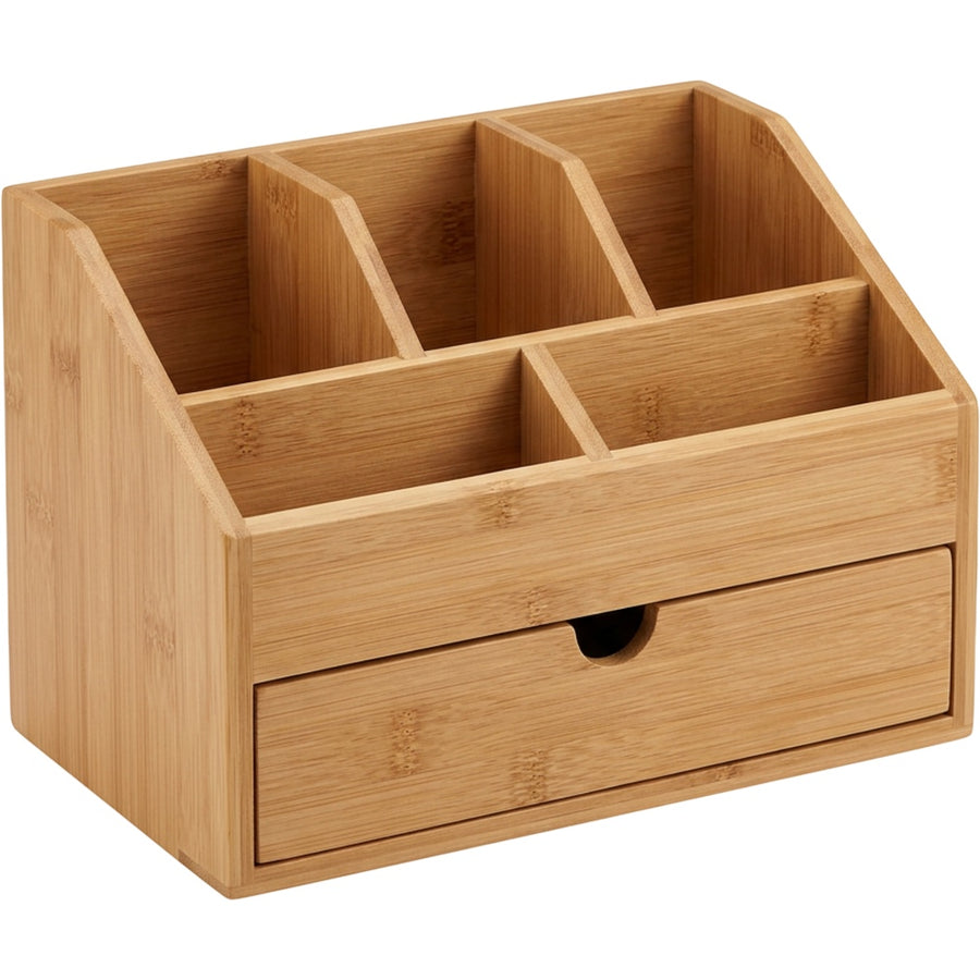 Kvan Bamboo Desktop Organizer with 5 Compartments and Drawer
