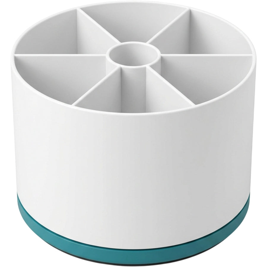 Kvan Rotating Desktop Organizer with 6 Compartments White and Teal